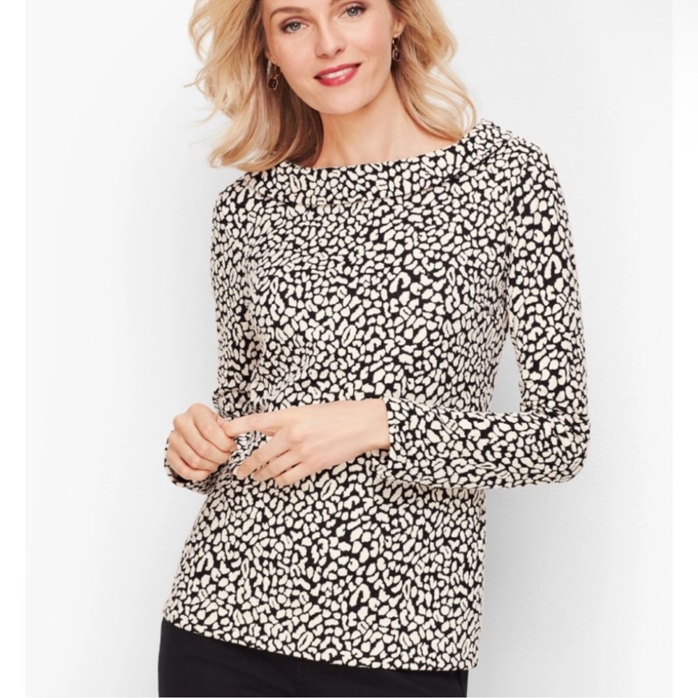 Talbots Sabrina Jacquard Animal Print Portrait Collar Knit Top